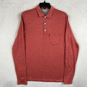 Woolly Polo Shirt Mens Medium Red Merino Wool Long Sleeve Pocket Pullover